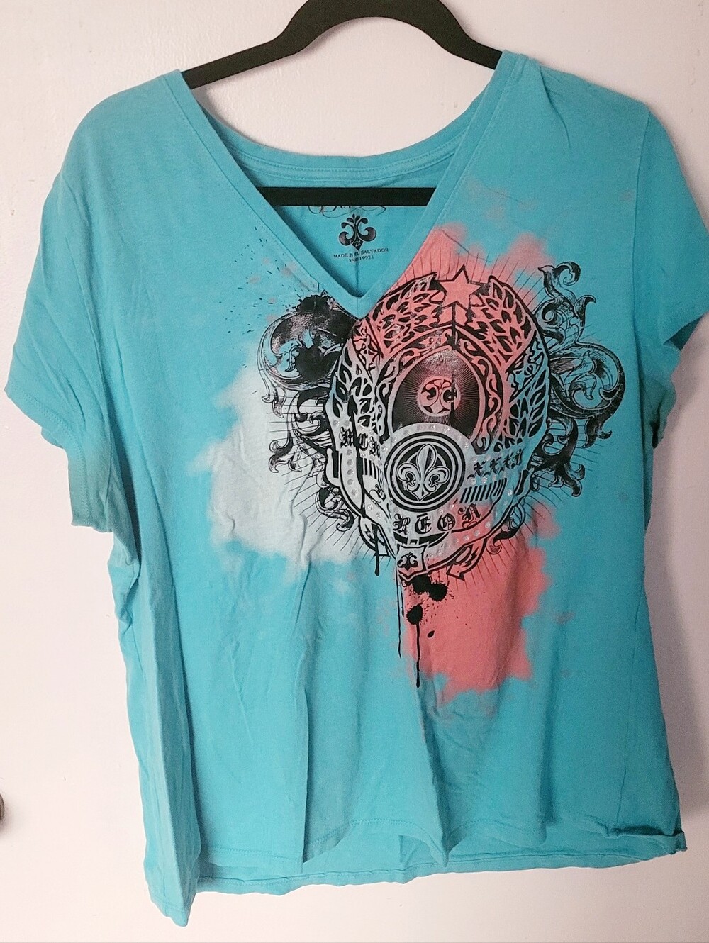 Vintage Y2K Dereon Graphic V Neck T Shirt Women's 2X Cotton Spandex